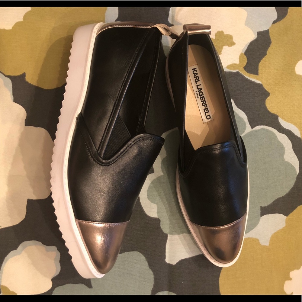 Karl lagerfeld Paris black and gold slip-on